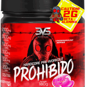 PRÉ TREINO PROHIBIDO 360g - Sabor: Bubble Gum - Fórmula Exclusiva com 8 ingredientes contendo Creatina, Beta Alanina, Taurina, Cafeína, Arginina, L-Tirosina, Palatinose e L-Alanina