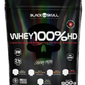 Suplemento em Pó 100% Hd Refil Black Skull - 900g Wpc Wpi E Wph Sabor Morango